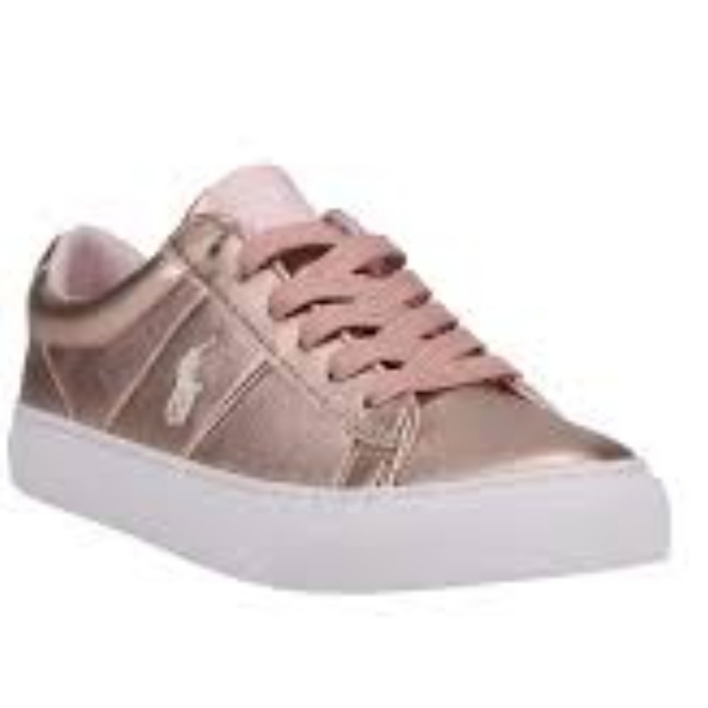 Polo Ralph Lauren Sayer Logo Embroidered Leather Sneaker in Copper